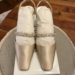 VINTAGE Caparros Evening Bridal Champagne Silk/Satin Slingbacks - 8M